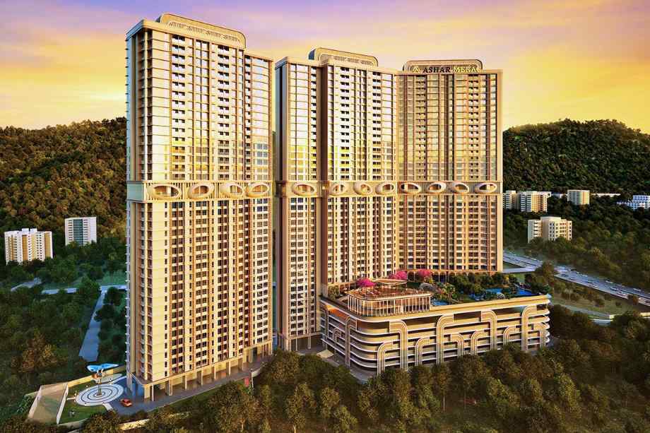 Ashar-Merac-Elevation-Image-Dusk-Shree-Nagar-Thane-West